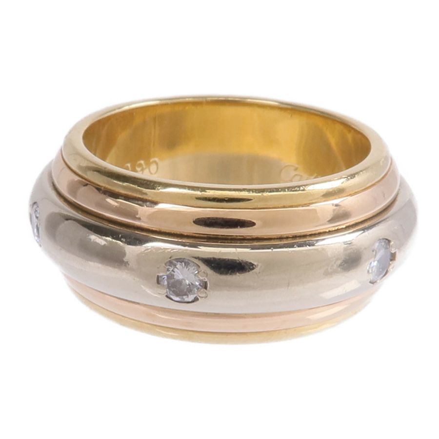 CARTIER 18K黃金/白金/玫瑰金Saturn Tri-Colour Ring鑽石戒指Cartier#50/US#5.5-2