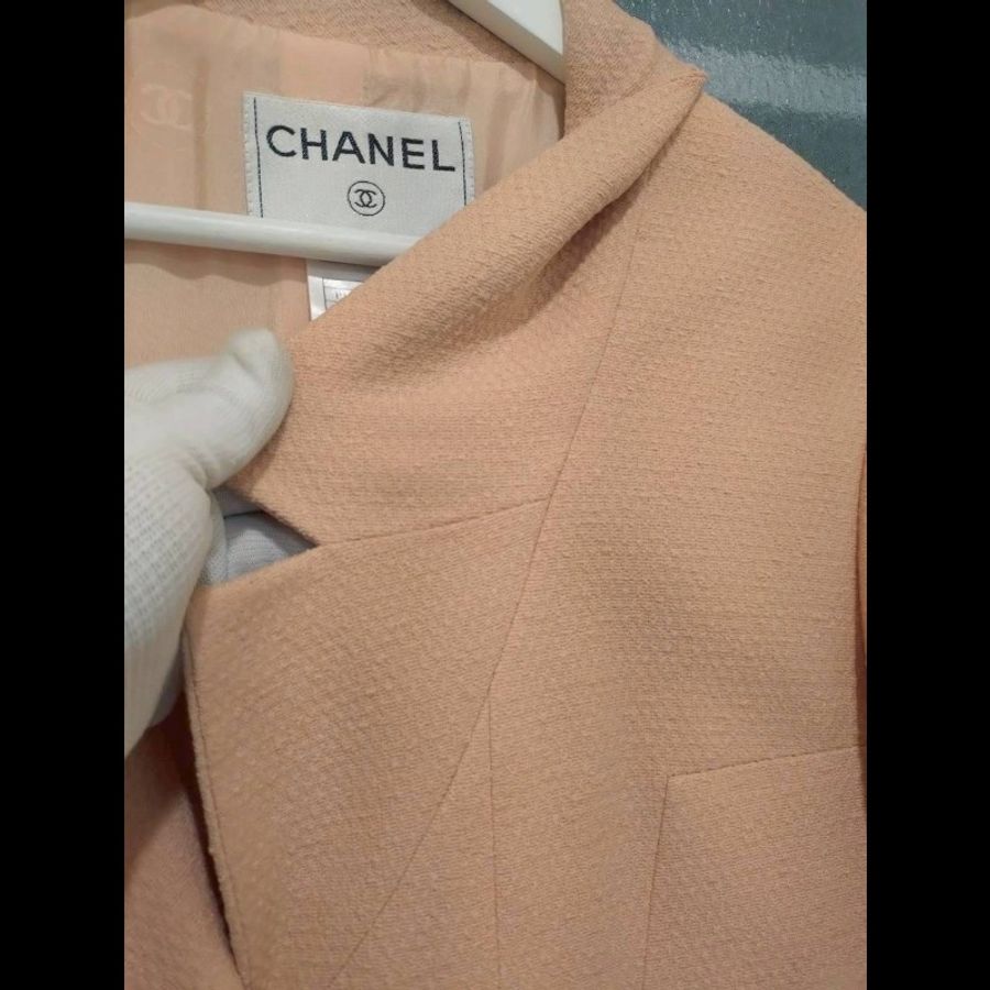 Chanel 膚色羊毛料雙口袋外套-14