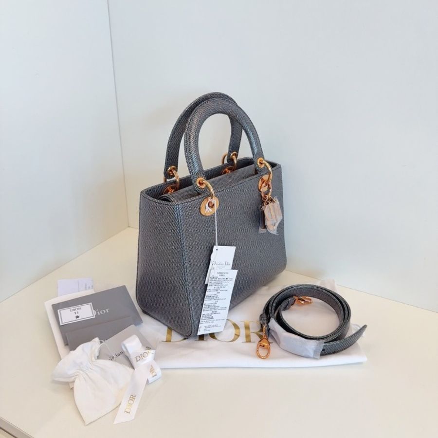 Dior Lady五格細格紋 金扣黛妃包24*20*11 全新閒置配件塵袋盒子保卡-3