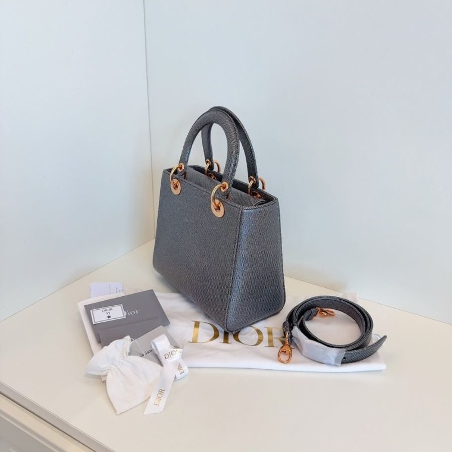 Dior Lady五格細格紋 金扣黛妃包24*20*11 全新閒置配件塵袋盒子保卡-4