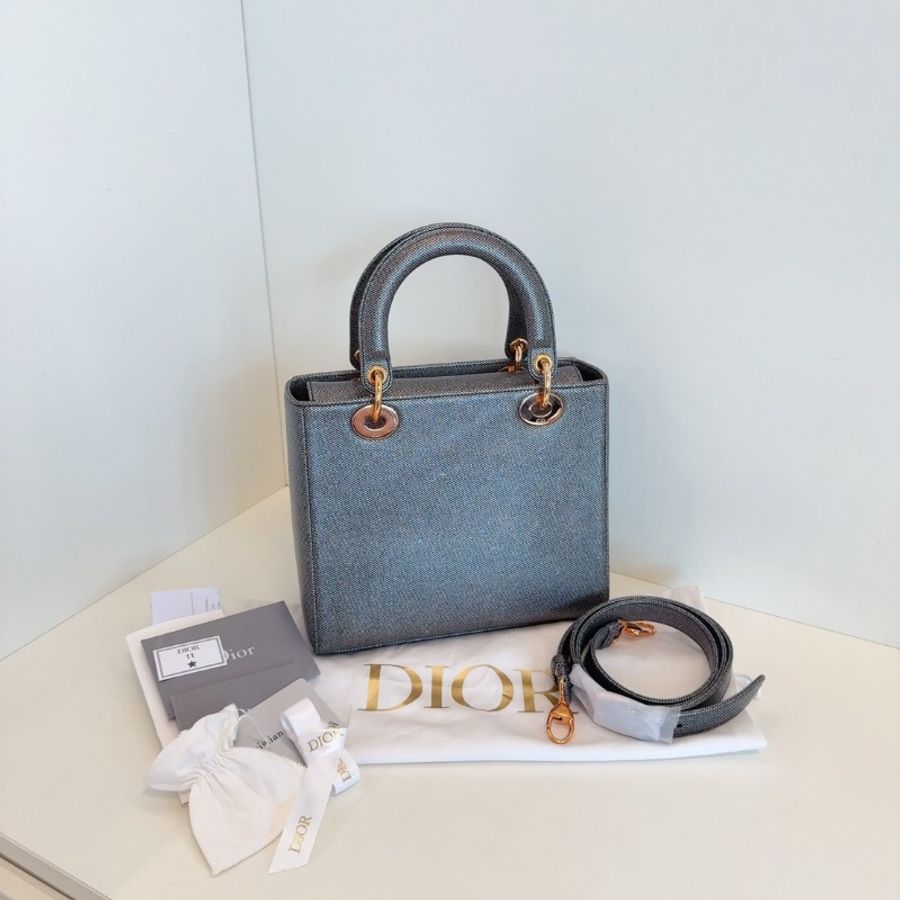 Dior Lady五格細格紋 金扣黛妃包24*20*11 全新閒置配件塵袋盒子保卡-5