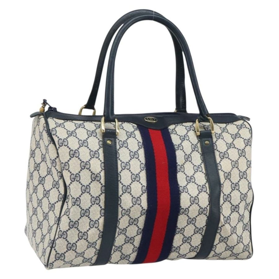 【日本直送】GUCCI GG Supreme Sherry Line 迷你波士頓包 PVC 海軍藍金色 正品 am10364-0