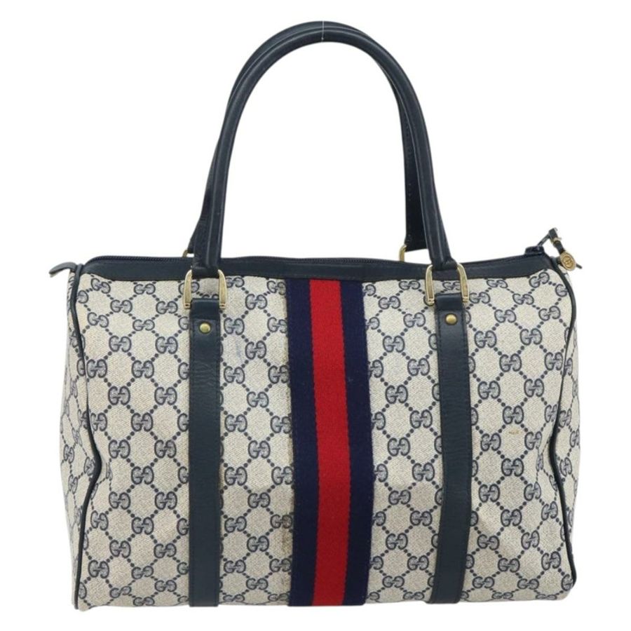 【日本直送】GUCCI GG Supreme Sherry Line 迷你波士頓包 PVC 海軍藍金色 正品 am10364-1