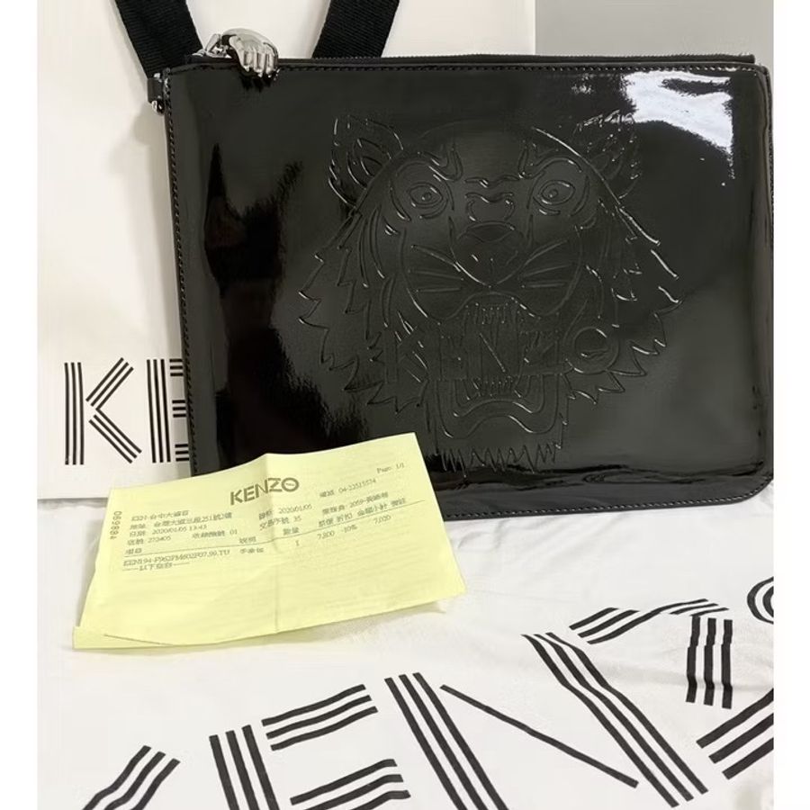 台中大遠百 Kenzo 皮亮面雙層手拿包 大款/9.9新🆕-0