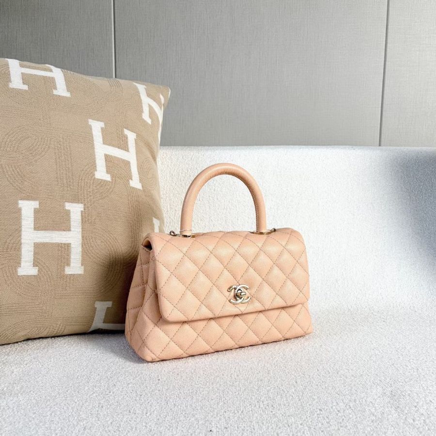 Chanel Cocohandle  粉色 淡金扣荔枝皮23*14*9 99新配件塵袋-3
