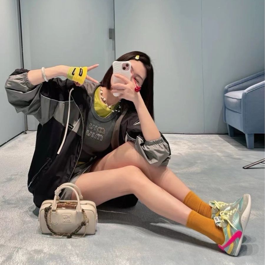 Miu Miu 尼龙拼接 系带运动鞋 绿色拼色 36 37-2