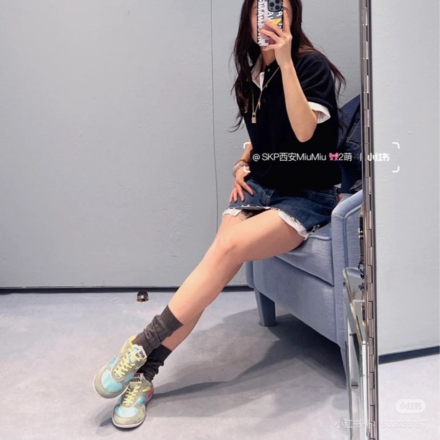 Miu Miu 尼龙拼接 系带运动鞋 绿色拼色 36 37-4