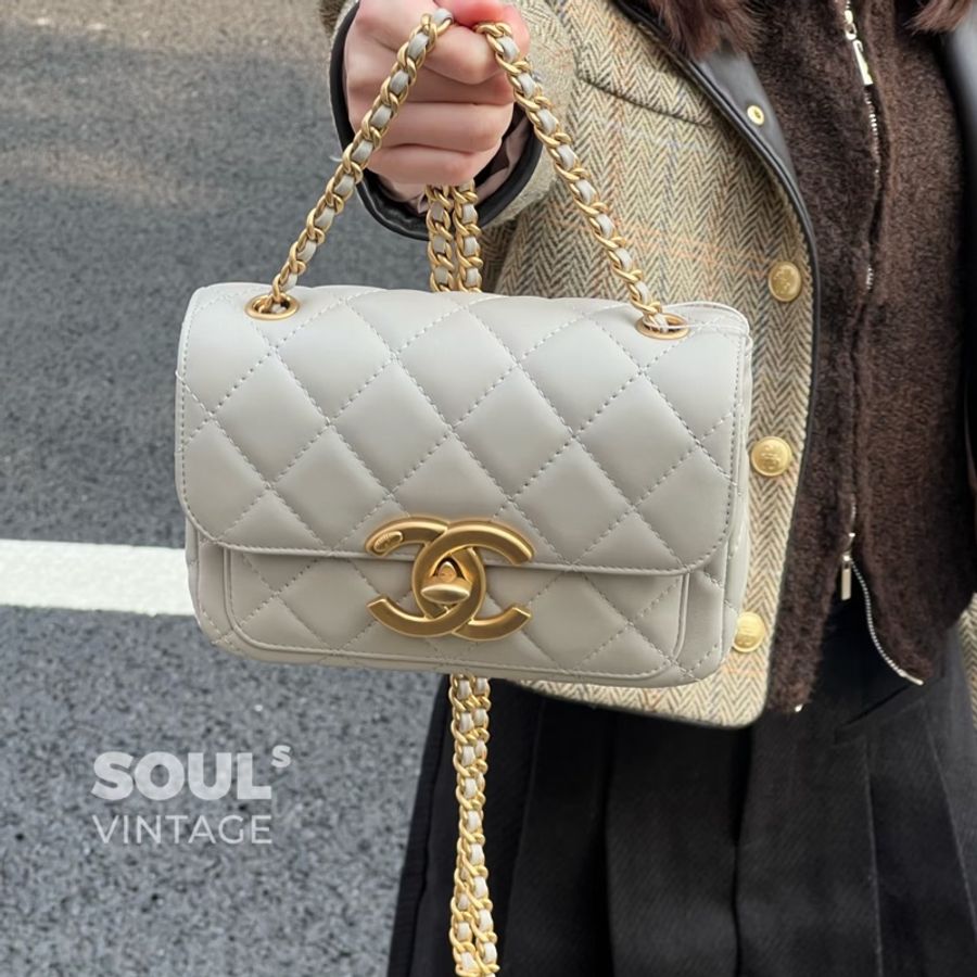 ✨Chanel 大象灰金鏈條包 方胖子 晶片款🩶-2