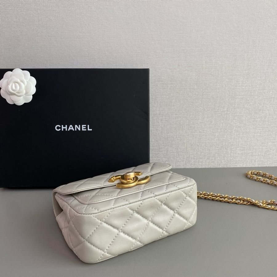 ✨Chanel 大象灰金鏈條包 方胖子 晶片款🩶-8