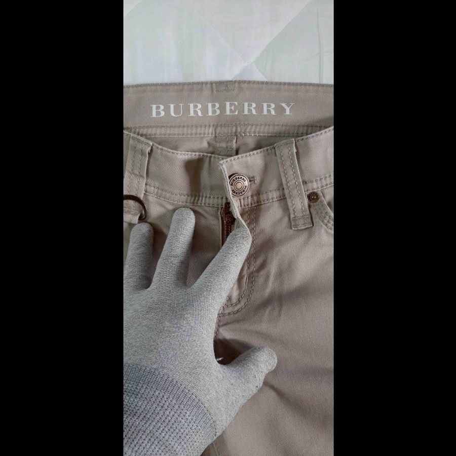 BURBERRY 博柏利 LONDON 女卡其色鐵牌LOGO彈性修身七分休閒褲36號-7