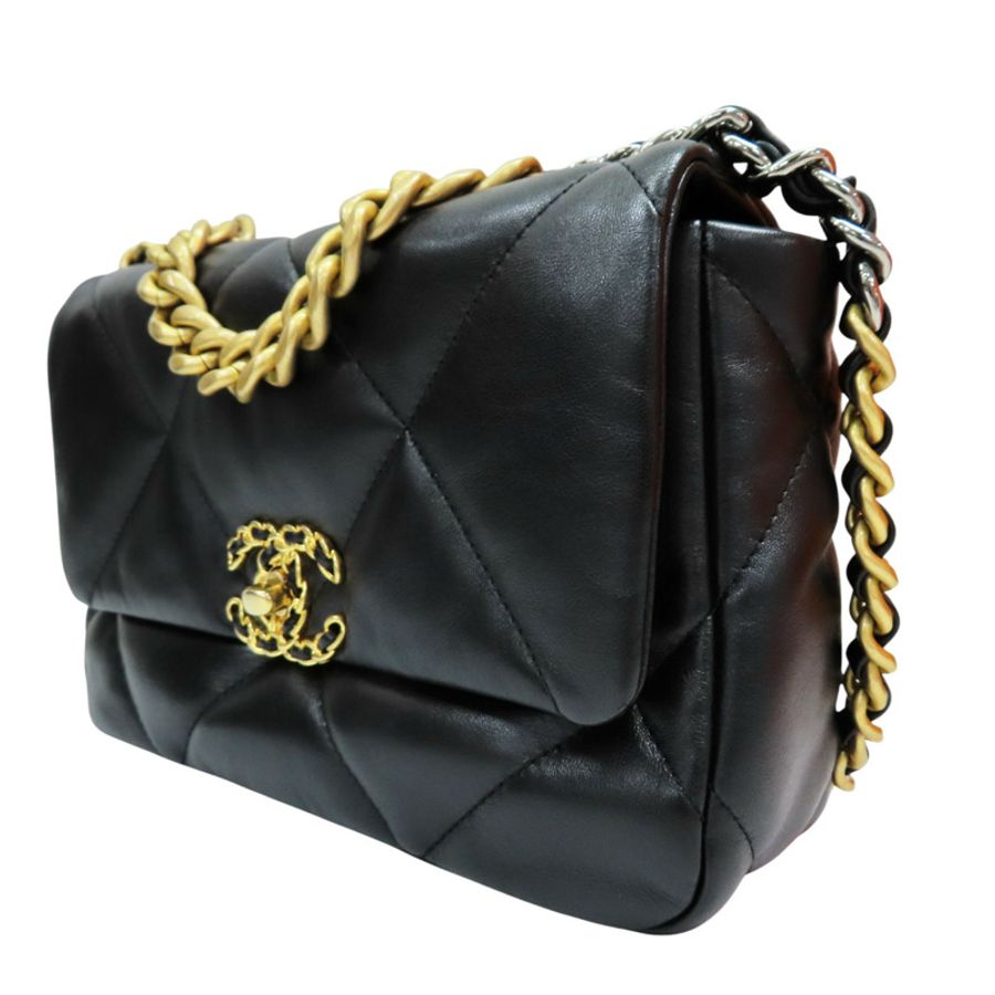 黑色 羊皮 19 鏈帶肩背包【CHANEL 香奈兒】 AS1160-1