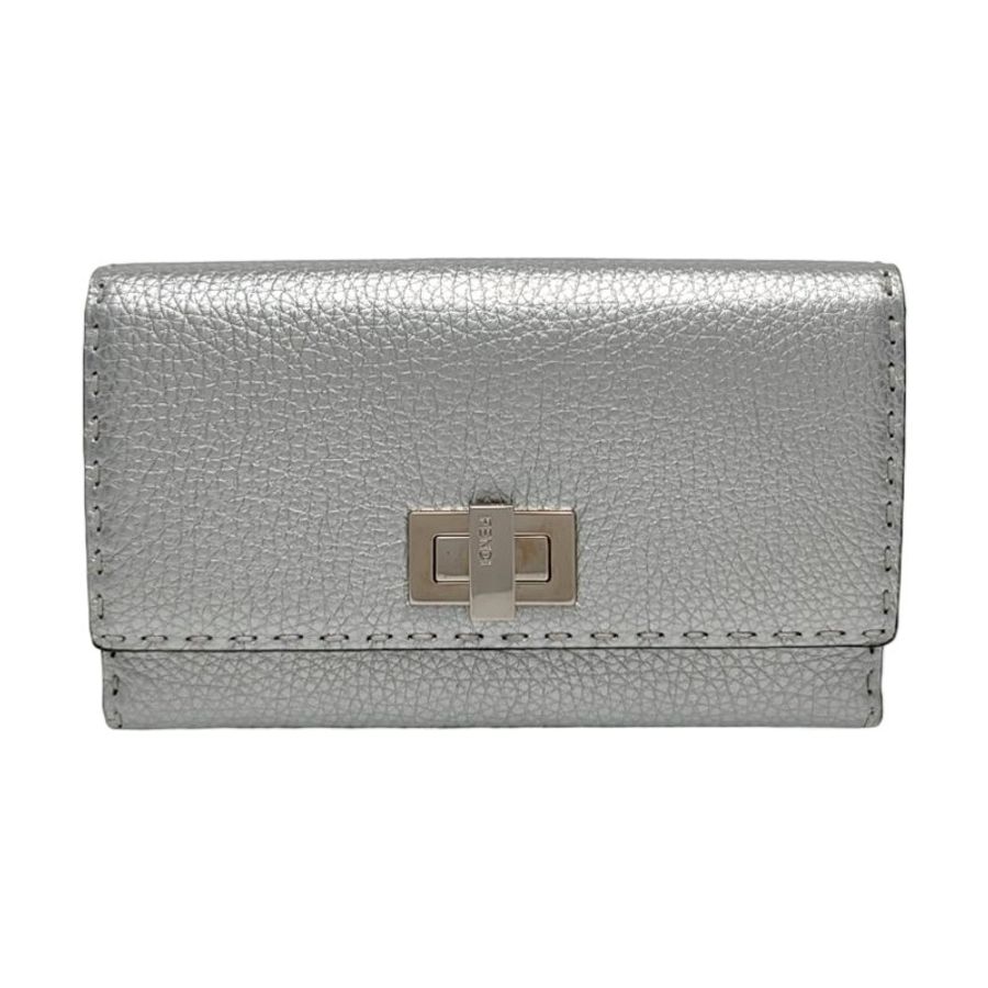 FENDI Peekaboo銀色牛皮錢包銀色五金 9.8新-0