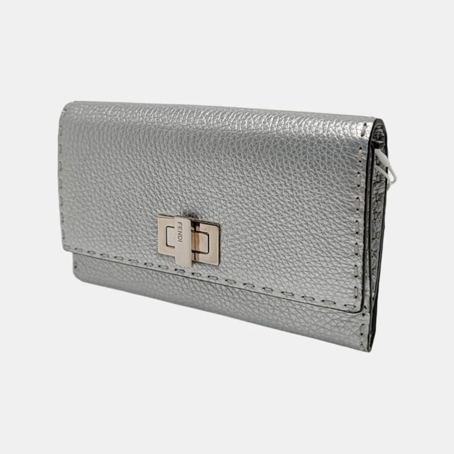 FENDI Peekaboo銀色牛皮錢包銀色五金 9.8新-2