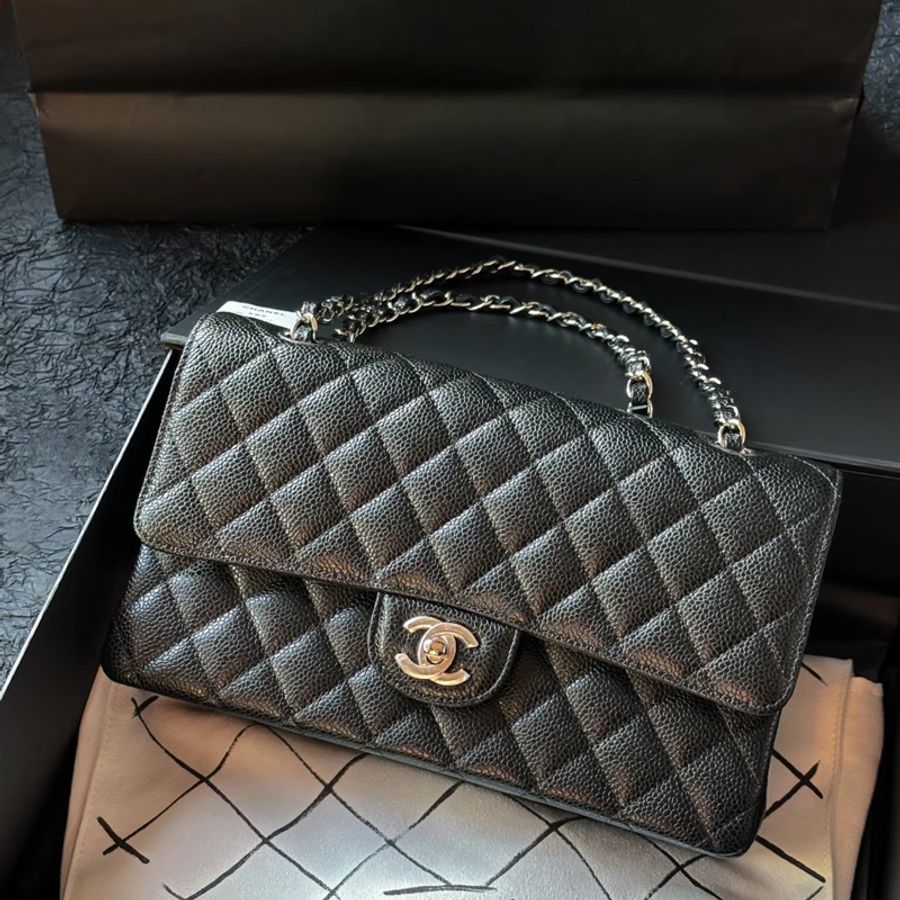 Chanel • 經典Cf 25 荔枝牛皮銀釦口蓋包 中號-1