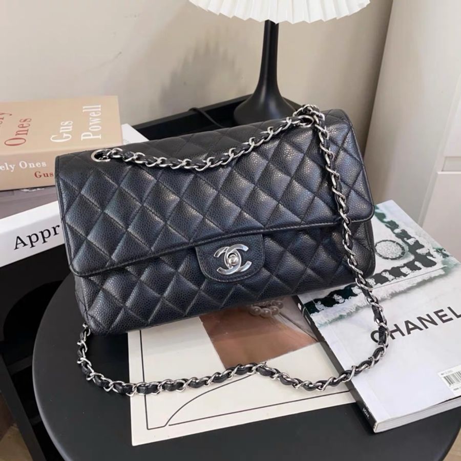 Chanel • 經典Cf 25 荔枝牛皮銀釦口蓋包 中號-2