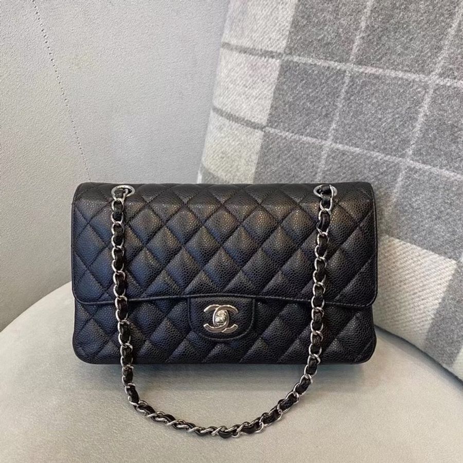 Chanel • 經典Cf 25 荔枝牛皮銀釦口蓋包 中號-3