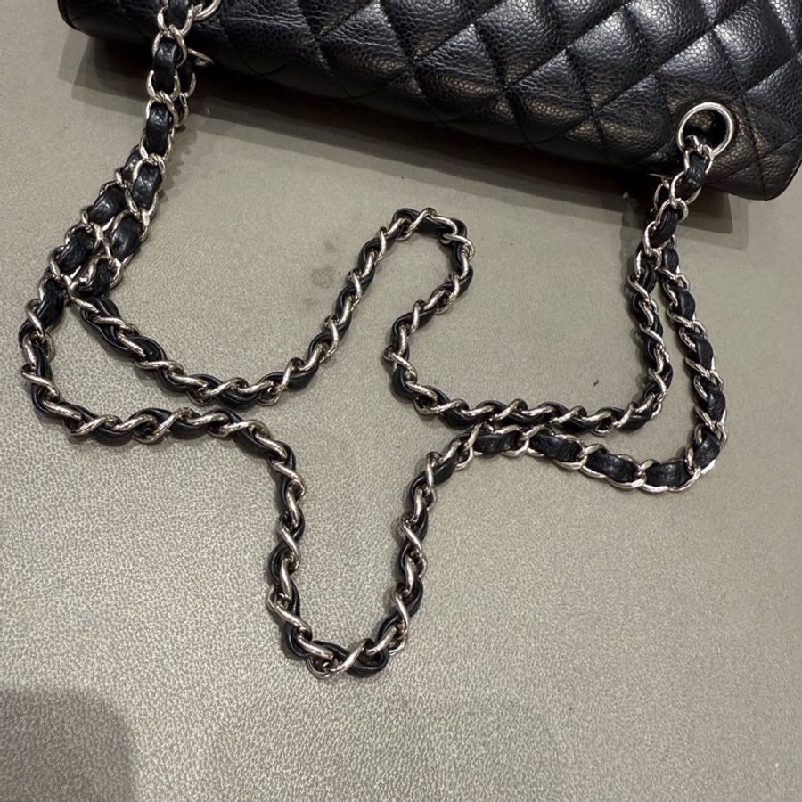 Chanel • 經典Cf 25 荔枝牛皮銀釦口蓋包 中號-10