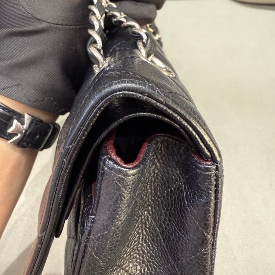 Chanel • 經典Cf 25 荔枝牛皮銀釦口蓋包 中號-13