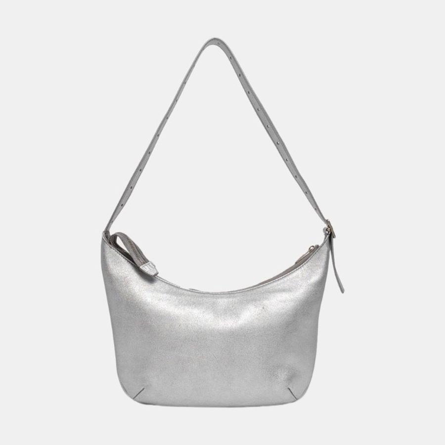 BALENCIAGA銀色皮革浮雕單肩包銀色五金-4