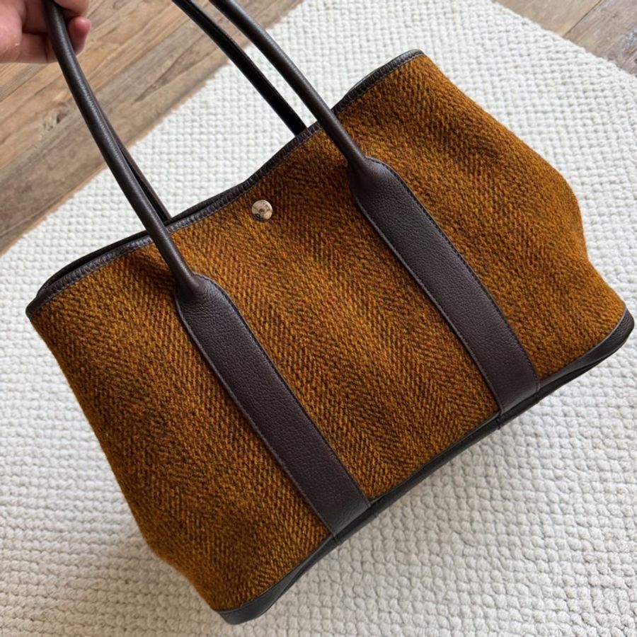 【98%新✨全網獨家】愛馬仕Hermes Garden Party 36 MM 毛呢花園包36焦糖色-1