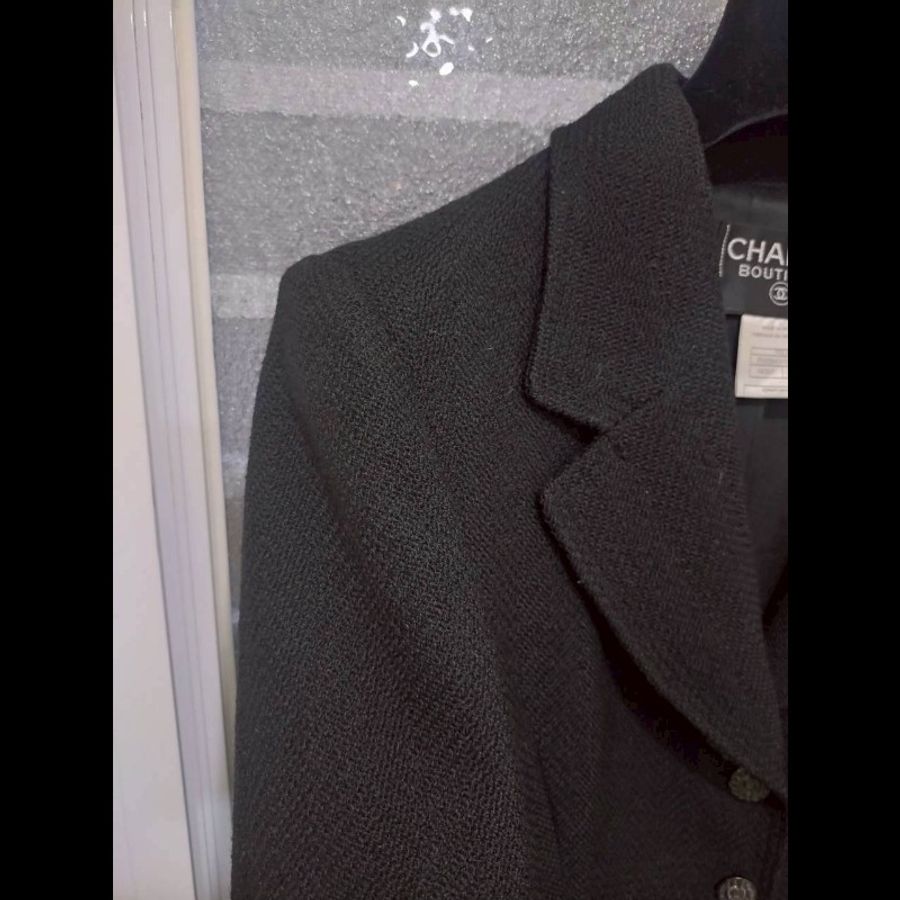 Chanel 霧銀釦黑羊毛料外套-3