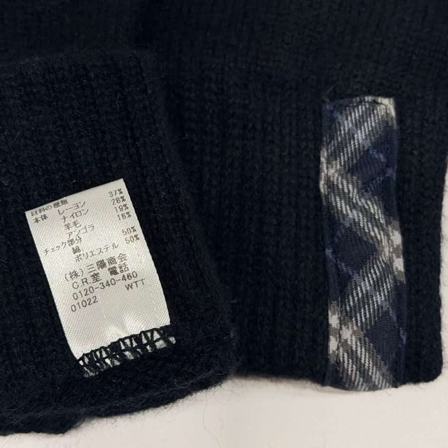 BURBERRY 混安哥拉羊毛格紋手套 黑色-6