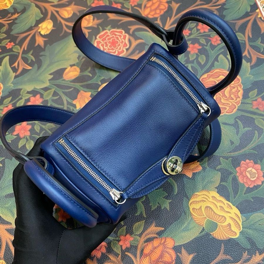 🌈Hermes💙Mini Lindy一代💙寶石藍拼法國藍銀扣🌟98.5新🌟Swift皮🌟愛馬仕🌟-1