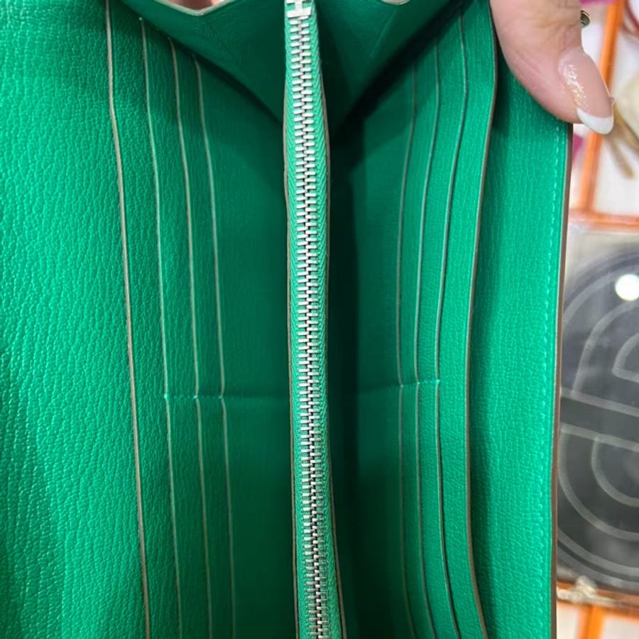 🌈Hermes💚Kelly Wallet💚竹子綠色銀扣🌟99新閑置🌟山羊皮🌟有盒🌟愛馬仕🌟-5
