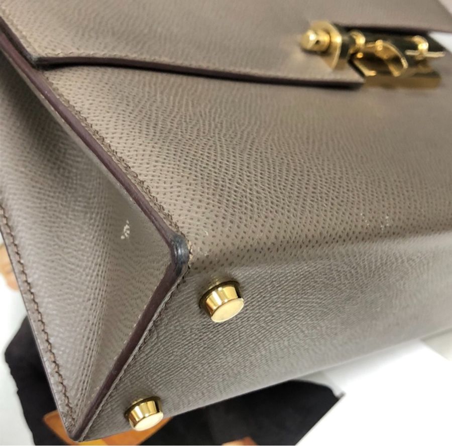 【全網最便宜✨90%新】愛馬仕Hermes verrou23錫器灰金扣手槍包-4