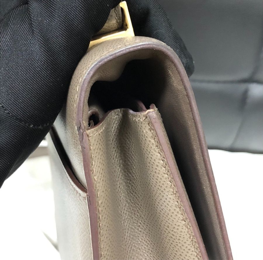 【全網最便宜✨90%新】愛馬仕Hermes verrou23錫器灰金扣手槍包-6