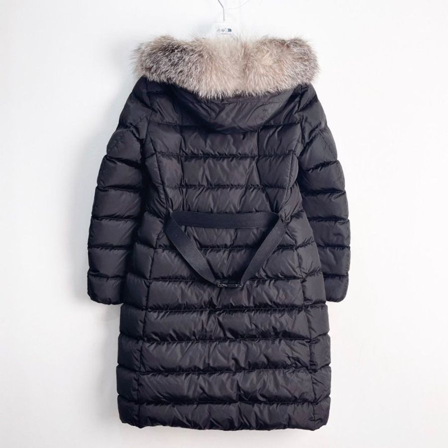 Moncler 黑色Khloe毛領長款羽絨外套2碼 狐狸毛領啞光黑色 多口袋胸圍108衣長110 9新 配件塵袋衣架-3