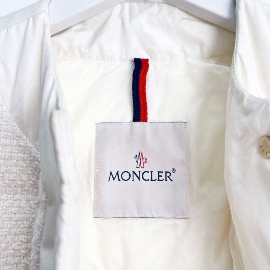 Moncler 米白色編織粗花呢小香風羽絨外套0碼胸圍90衣長60  9新 配件塵袋衣架-5