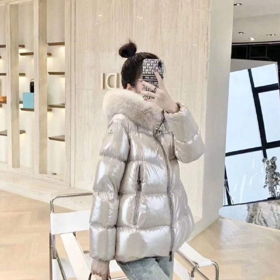 Moncler金色狐狸毛領 serifur人魚姬連帽羽絨外套4碼衣長64胸圍112 9新 配件塵袋衣架-0