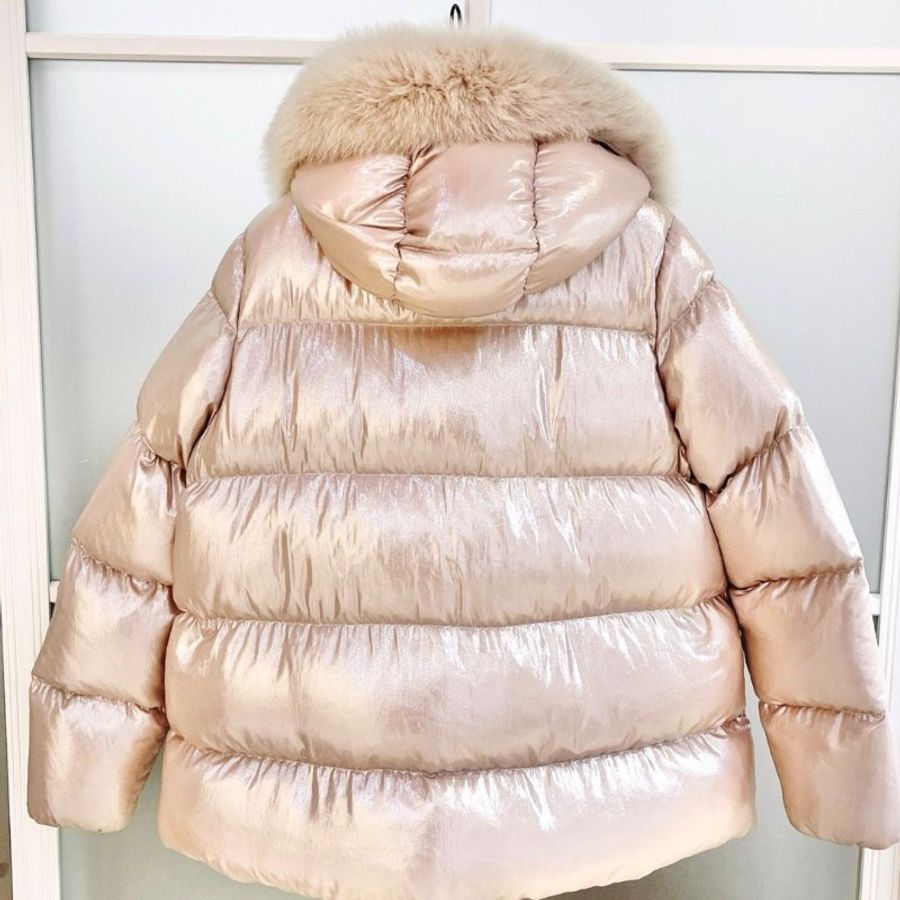 Moncler金色狐狸毛領 serifur人魚姬連帽羽絨外套4碼衣長64胸圍112 9新 配件塵袋衣架-2