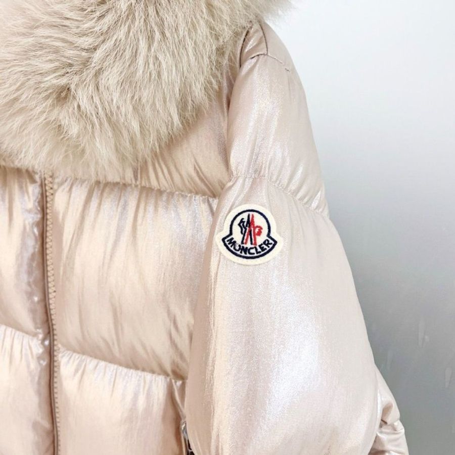 Moncler金色狐狸毛領 serifur人魚姬連帽羽絨外套4碼衣長64胸圍112 9新 配件塵袋衣架-3