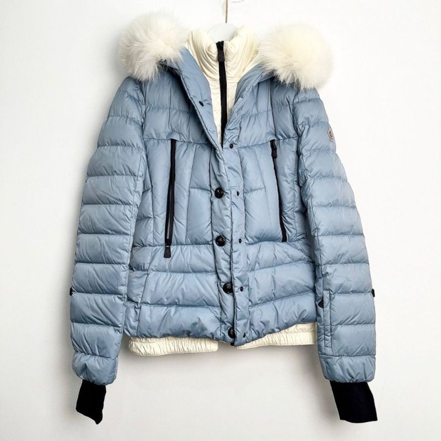Moncler Grenoble系列天藍色短款修身 連帽羽絨服外套3碼 胸圍104衣長60 95新配件塵袋衣架-1