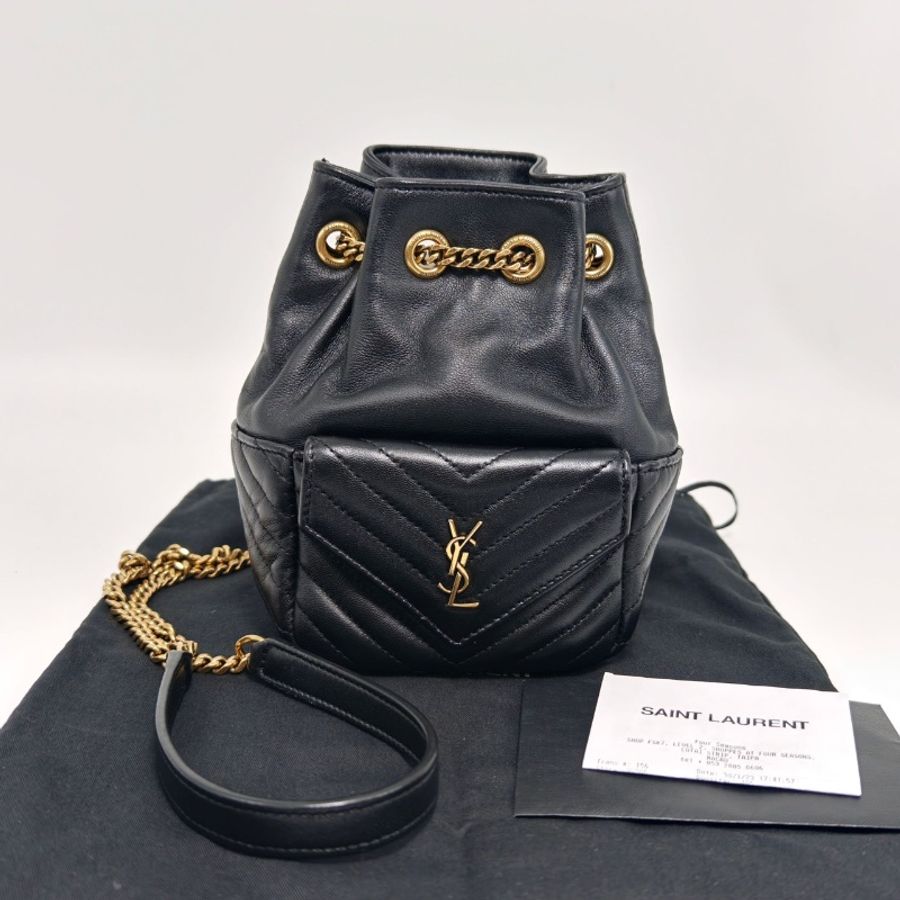 YSL 黑金肩背斜背水桶包12*17*10 98新配件塵袋購證-1