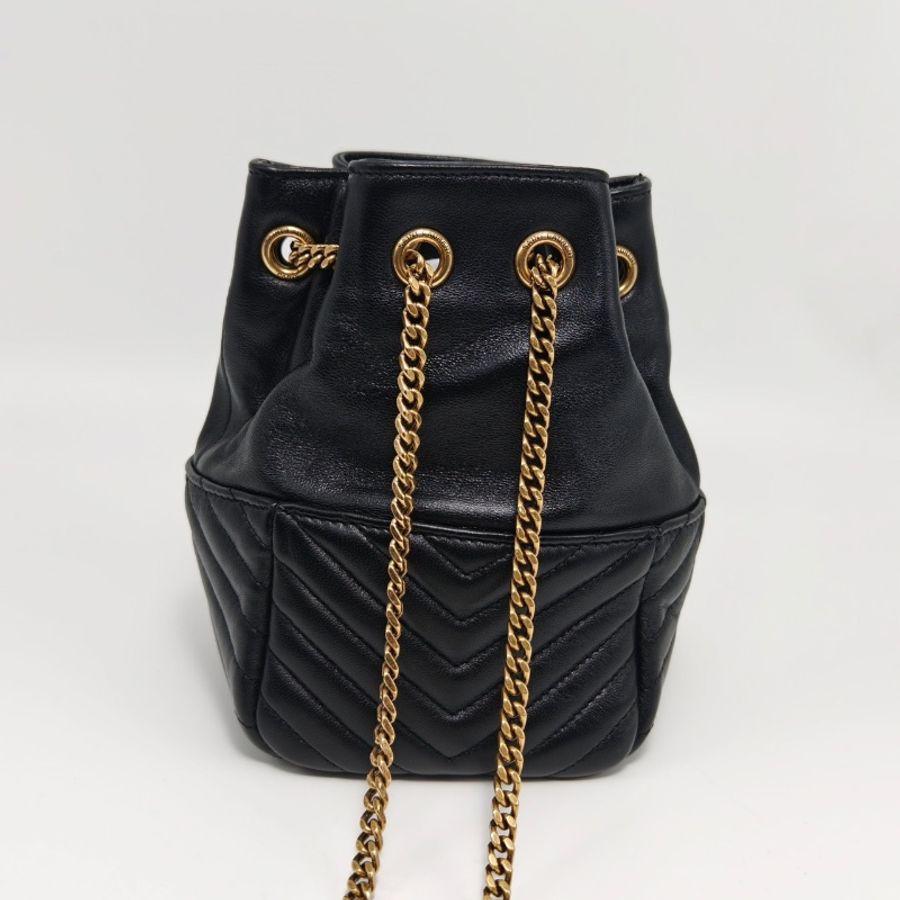 YSL 黑金肩背斜背水桶包12*17*10 98新配件塵袋購證-6