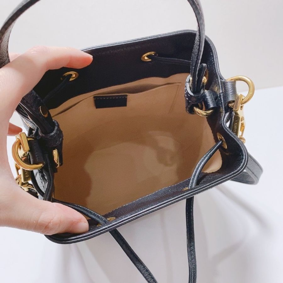 Gucci Ophidia黑色抽繩水桶包20x10x25 98新配件塵袋-2