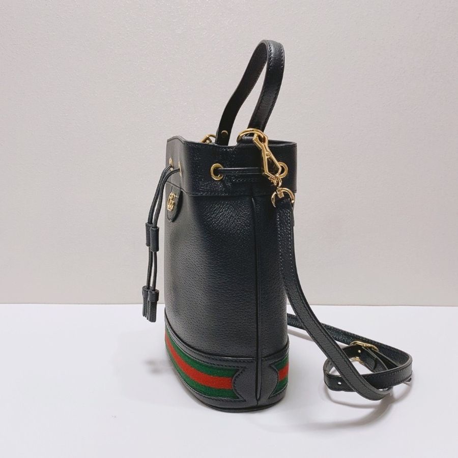 Gucci Ophidia黑色抽繩水桶包20x10x25 98新配件塵袋-3