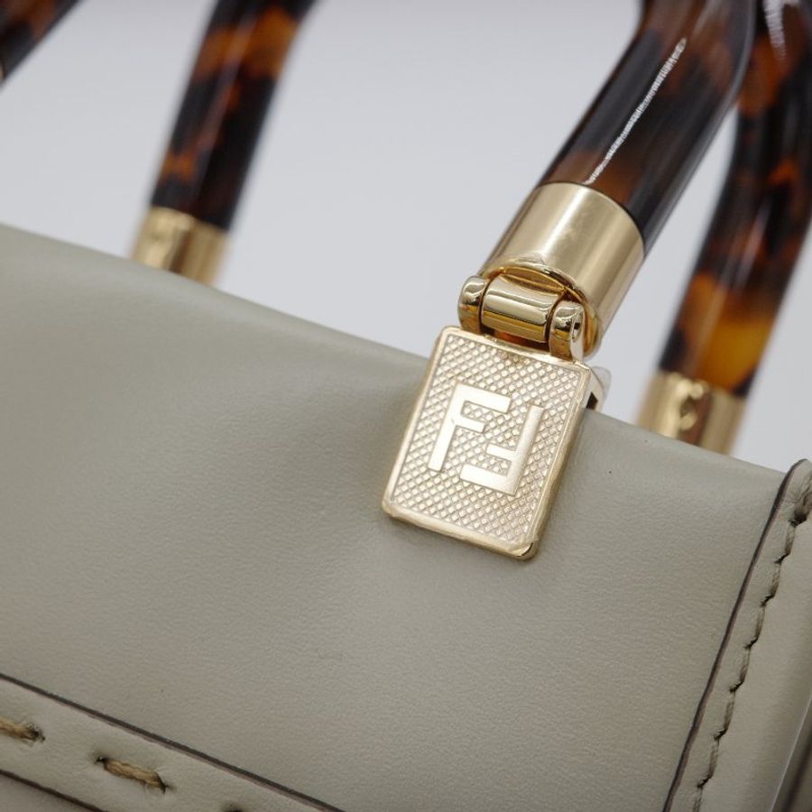 Fendi 芬迪 Sunshine Logo 淺綠色 牛皮 玳瑁紋 壓克力提把 托特包 肩背包-7