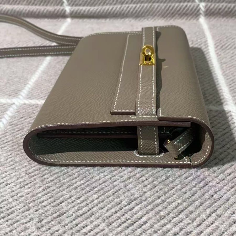 Hermes愛馬仕Kelly錢包大象灰epsom皮金扣z刻-4