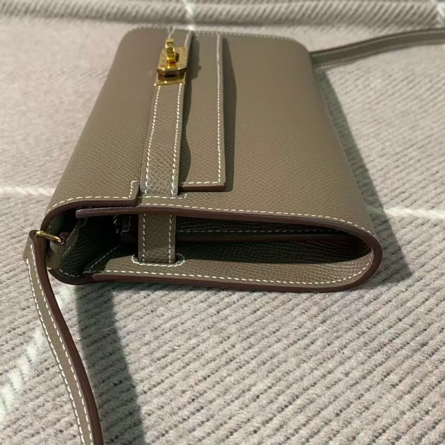 Hermes愛馬仕Kelly錢包大象灰epsom皮金扣z刻-9