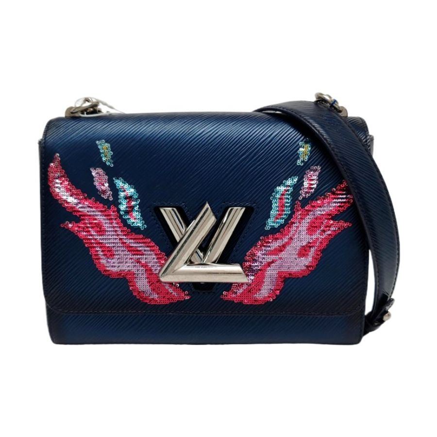 LOUIS VUITTON TWIST中號深藍色EPI牛皮水波紋斜挎包單肩包銀色五金可拆卸肩帶-0