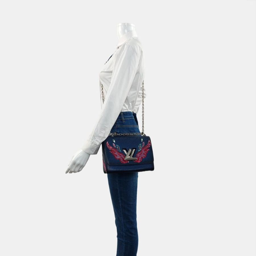 LOUIS VUITTON TWIST中號深藍色EPI牛皮水波紋斜挎包單肩包銀色五金可拆卸肩帶-1