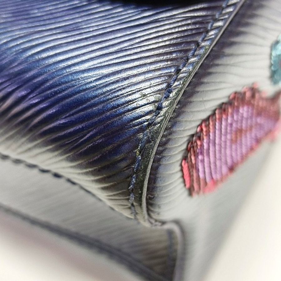 LOUIS VUITTON TWIST中號深藍色EPI牛皮水波紋斜挎包單肩包銀色五金可拆卸肩帶-11
