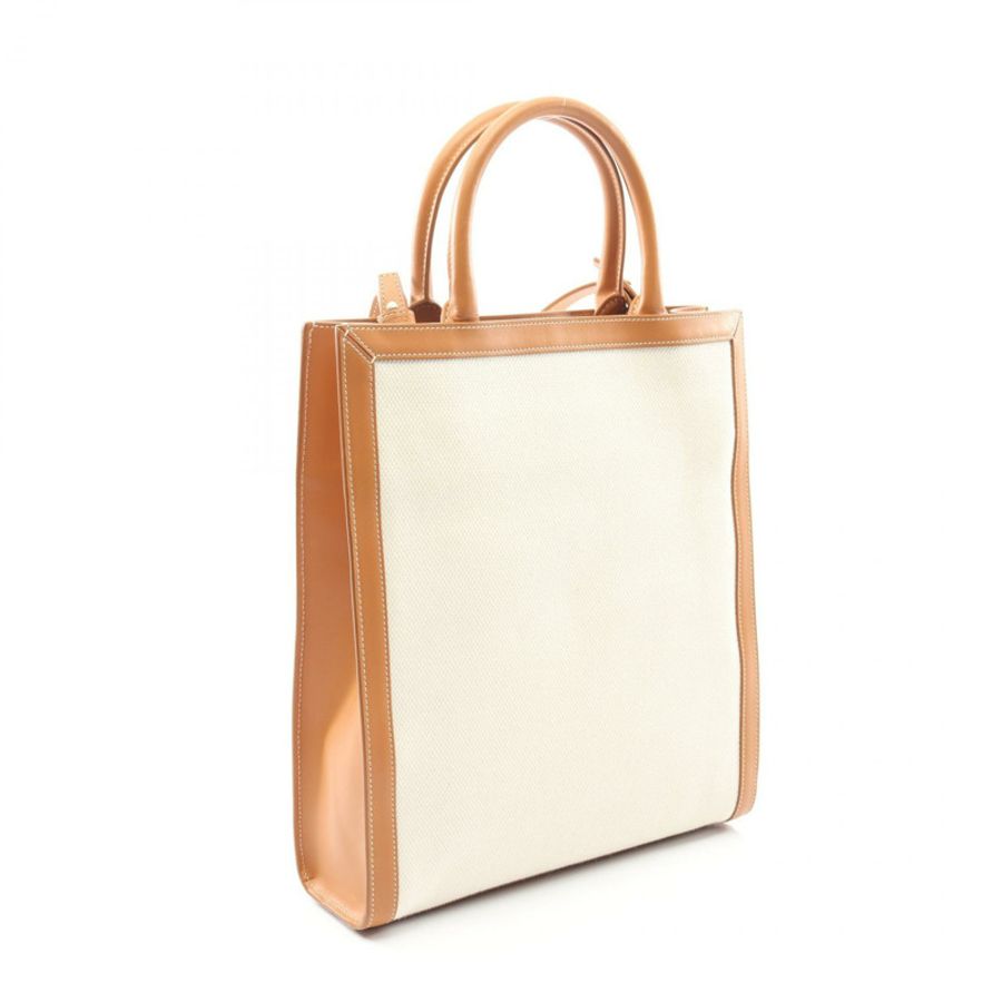 CELINE 小號垂直 Cabas 兩用肩背手提包 192082BNZ 帆布 白色 棕色-1