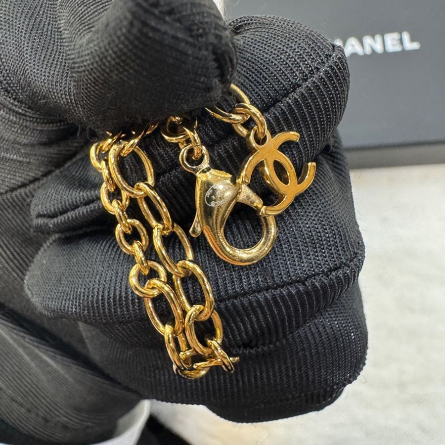 香奈兒黑金熔岩choker Chanel 23K金色復古愛心琺瑯熔岩珍珠項鍊-7