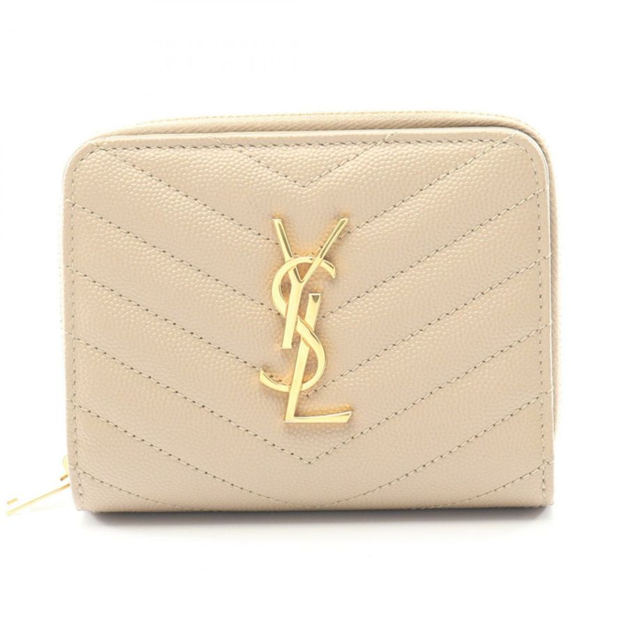 SAINT LAURENT PARIS Monogram 雙折皮夾 668288BOW012721 皮革 米色 二手-0