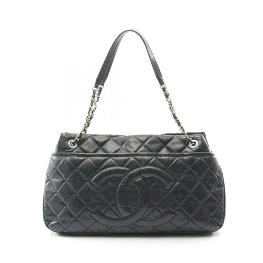 香奈兒 (CHANEL) 絎縫鏈條肩背托特包,粒面小牛皮,黑色,二手,金色五金-0